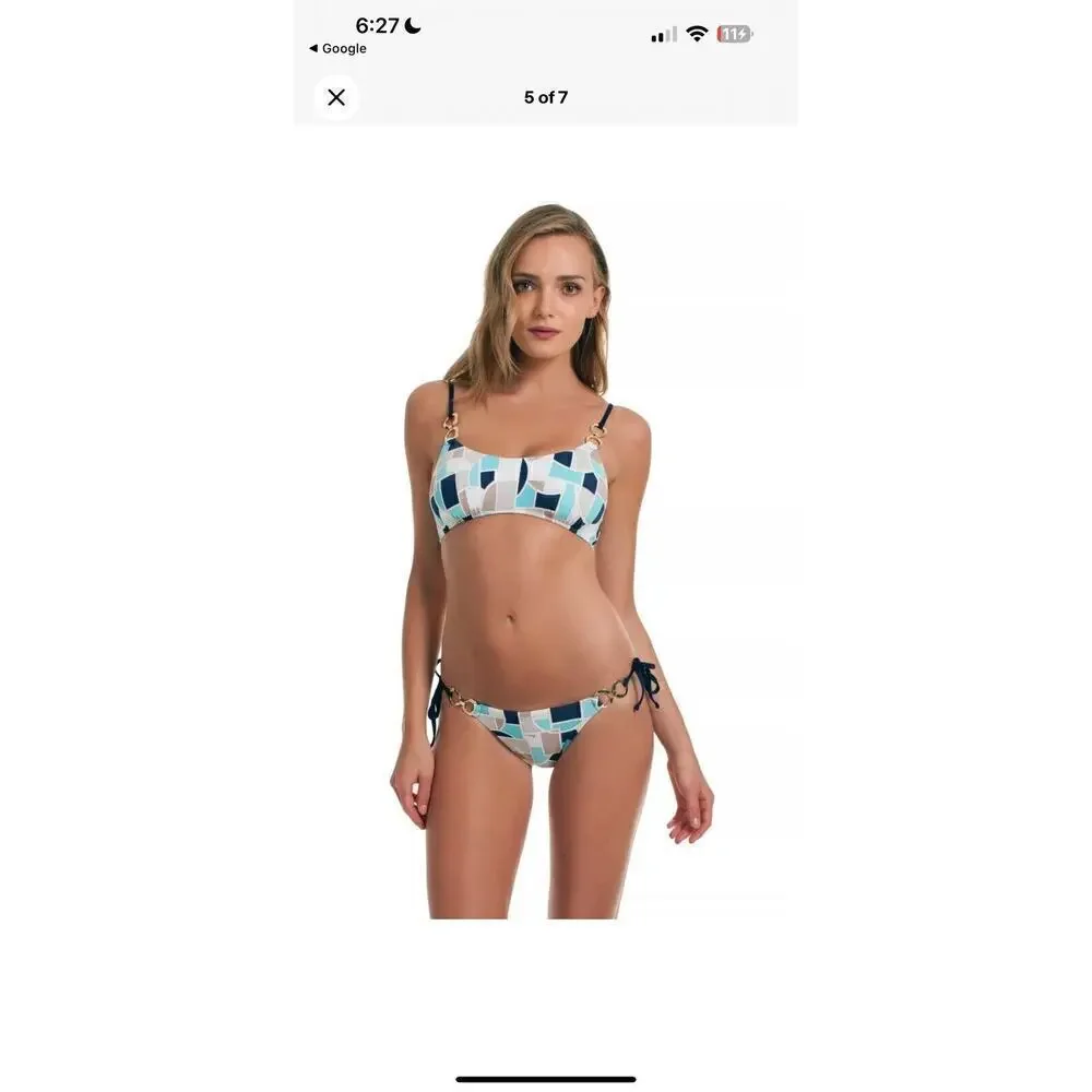 Trina Turk Disco Deco Ring Bralette Top & Tie Bottom Swimsuit Bikini Set